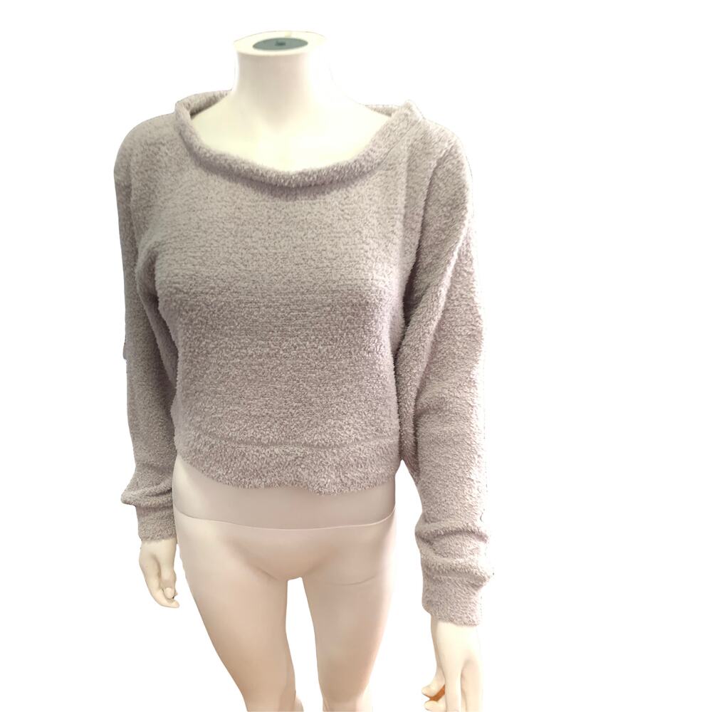 Sincerely Jules Grey Plush Boat Neck Cropped Soft Sweater M NWOT
